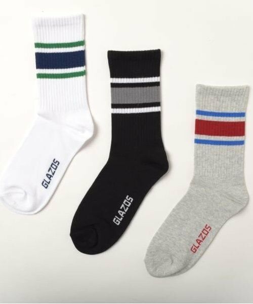 GLAZOS / グラソス ソックス | 【大人向けサイズあり】クルー丈ラインソックス３足セット（マルチ）