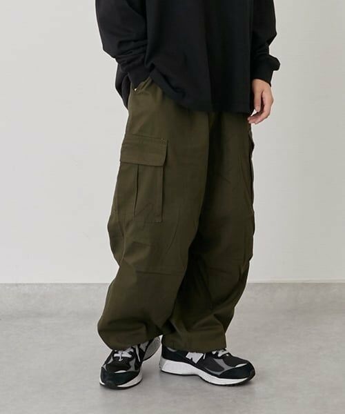 GLAZOS / グラソス その他パンツ | コットンツイル・ワイドカーゴパンツ（カーキ）