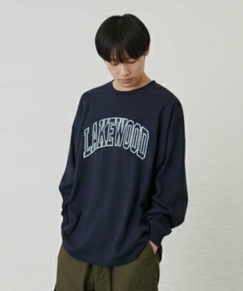 GLAZOS / グラソス Tシャツ | ビッグカレッジフロントプリント長袖Tシャツ（紺）