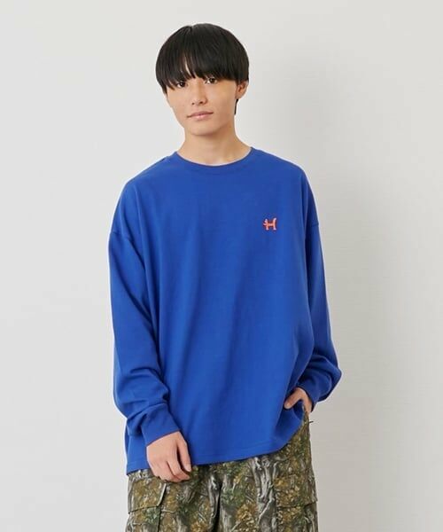 GLAZOS / グラソス Tシャツ | 【GLSW.】【ヘビーウェイト天竺】アソート刺繍ロゴ長袖Tシャツ（ブルー）