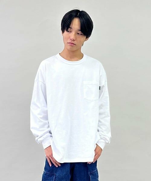 GLAZOS / グラソス Tシャツ | 【GLSW.】【ヘビーウェイト天竺】リフレクターロゴポケット長袖Tシャツ（白）