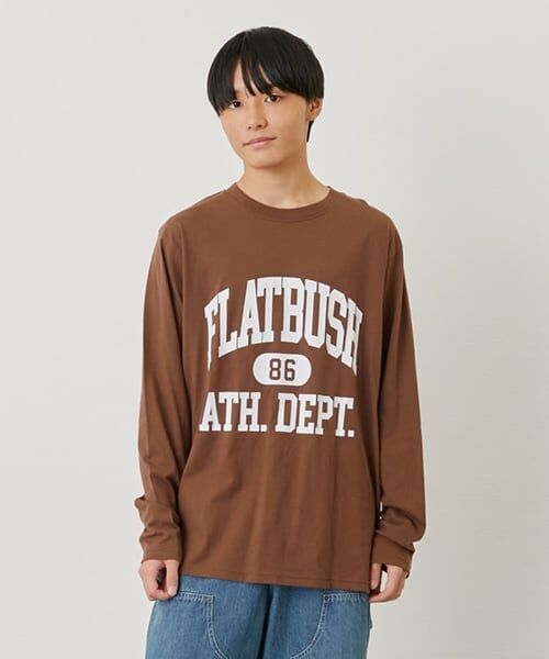 GLAZOS / グラソス Tシャツ | 【プチプラ】フロントカレッジロゴ長袖Tシャツ（茶）
