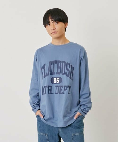 GLAZOS / グラソス Tシャツ | 【プチプラ】フロントカレッジロゴ長袖Tシャツ（ブルー）