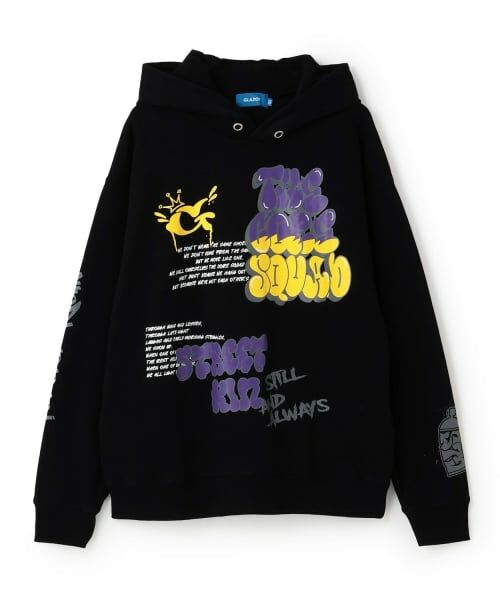 GLAZOS / グラソス パーカー | 【毛玉になりにくい】ランダムプリントビッグパーカー（黒）