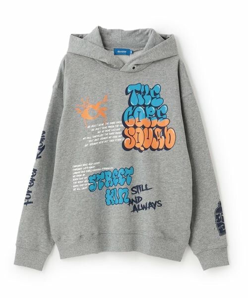 GLAZOS / グラソス パーカー | 【毛玉になりにくい】ランダムプリントビッグパーカー（トップ グレー）