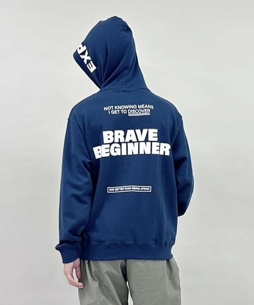 GLAZOS / グラソス パーカー | 【毛玉になりにくい】フードプリントパーカー（紺）