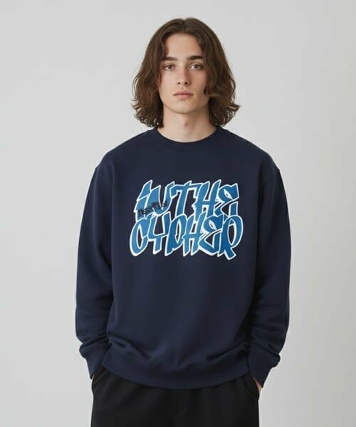 GLAZOS / グラソス スウェット | 【毛玉になりにくい】アップリケビッグトレーナー（紺）