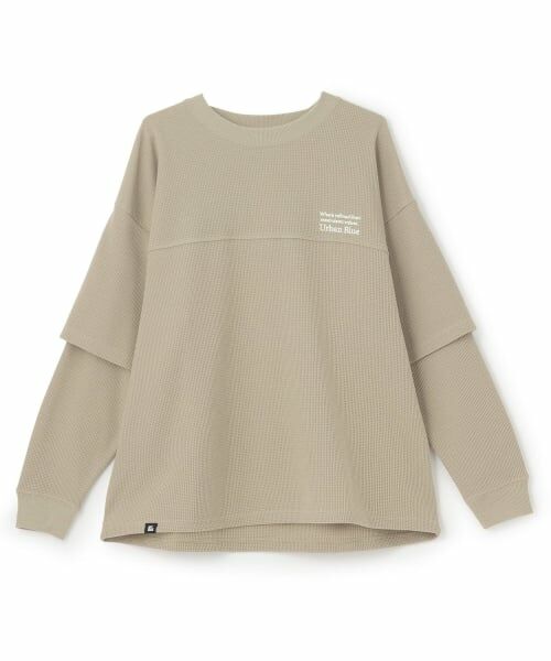 GLAZOS / グラソス Tシャツ | 袖レイヤードワンポイント刺しゅう長袖Tシャツ（ベージュ）