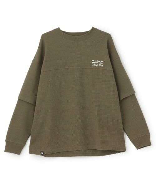 GLAZOS / グラソス Tシャツ | 袖レイヤードワンポイント刺しゅう長袖Tシャツ（カーキ）