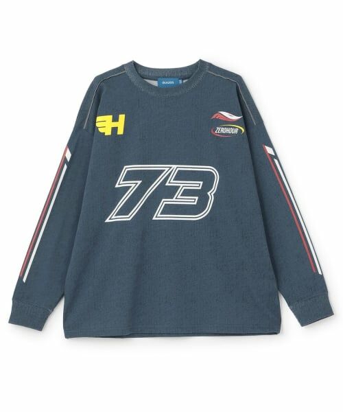 GLAZOS / グラソス Tシャツ | 製品染風プリント長袖Tシャツ（紺）
