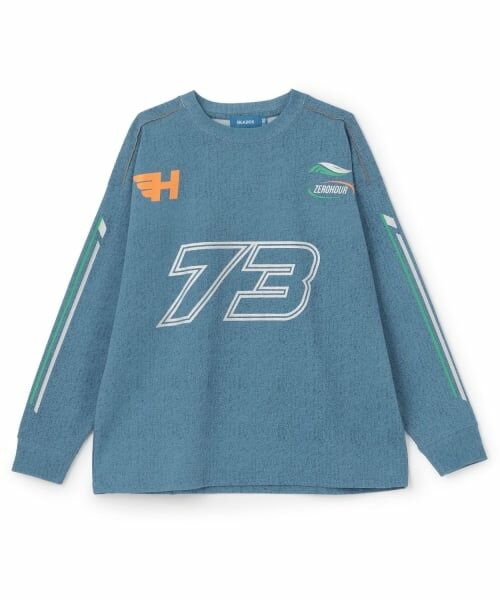 GLAZOS / グラソス Tシャツ | 製品染風プリント長袖Tシャツ（ブルー）