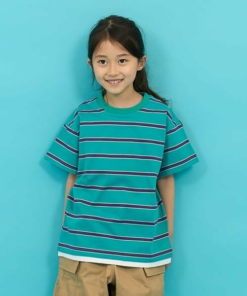 GLAZOS / グラソス Tシャツ | 【SKIT0LY】ボーダー・ポイント刺繍レイヤード半袖Tシャツ（グリーン）