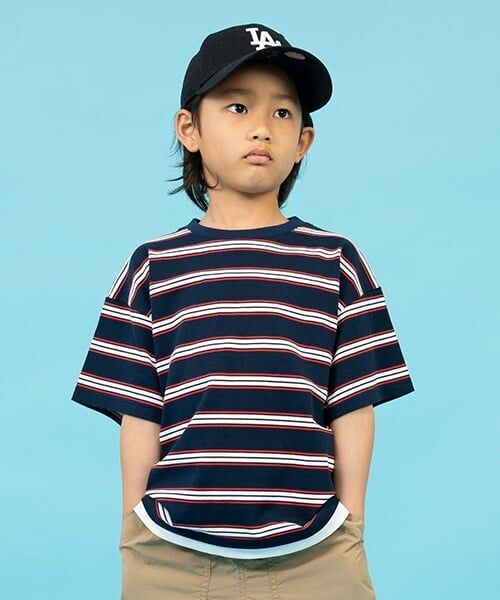 GLAZOS / グラソス Tシャツ | 【SKIT0LY】ボーダー・ポイント刺繍レイヤード半袖Tシャツ（コン）