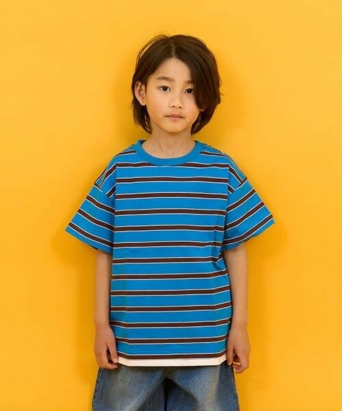 GLAZOS / グラソス Tシャツ | 【SKIT0LY】ボーダー・ポイント刺繍レイヤード半袖Tシャツ（ブルー）