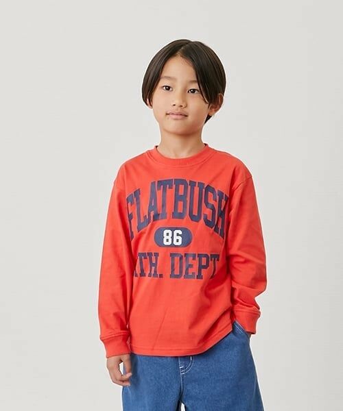 GLAZOS / グラソス Tシャツ | 【SKIT0LY】【プチプラ】フロントカレッジロゴ長袖Tシャツ（オレンジ）