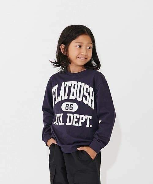 GLAZOS / グラソス Tシャツ | 【SKIT0LY】【プチプラ】フロントカレッジロゴ長袖Tシャツ（紺）