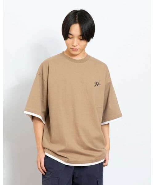 GLAZOS / グラソス Tシャツ | ワンポイント刺しゅうレイヤードTシャツ（ベージュ）