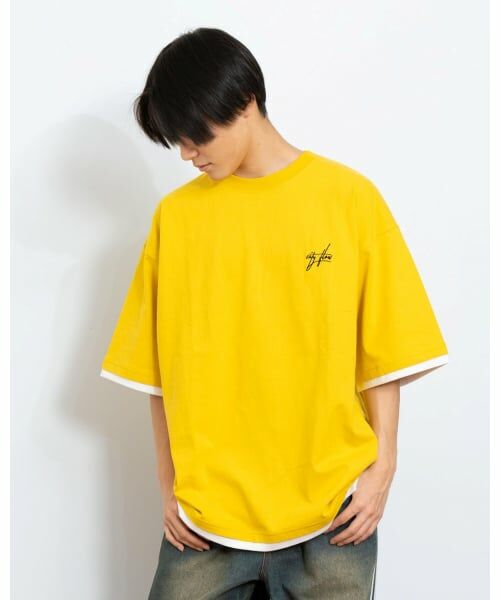 GLAZOS / グラソス Tシャツ | ワンポイント刺しゅうレイヤードTシャツ（黄）