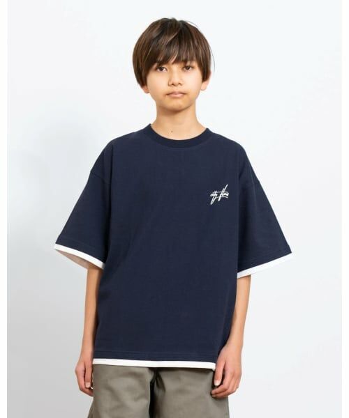 GLAZOS / グラソス Tシャツ | ワンポイント刺しゅうレイヤードTシャツ（紺）