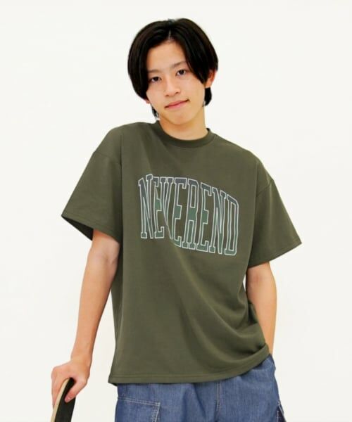 GLAZOS / グラソス Tシャツ | 【大人向けサイズあり】【防虫加工】フロントグラデーションカレッジロゴ半袖Tシャツ(カーキ)