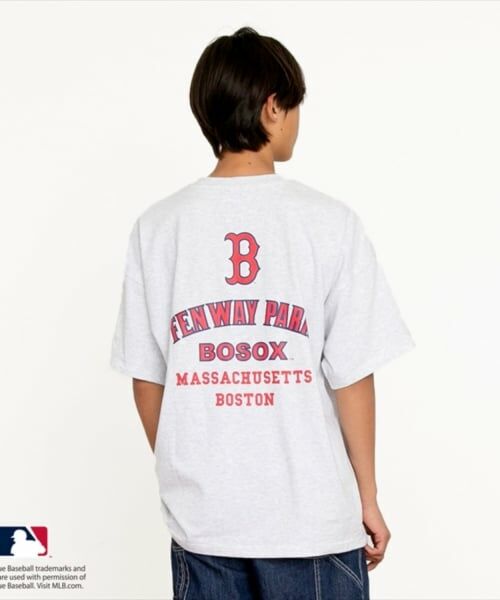 GLAZOS / グラソス Tシャツ | 【大人向けサイズあり】【MLB】チームロゴプリント半袖Tシャツ(オートミール(Red Sox))