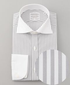 【定番】PREMIUMPLEATS＿グレーストライプ＿クレリック シャツ