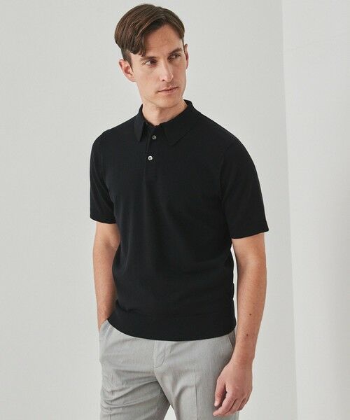 gotairiku/ゴタイリク 【洗える】イタリア糸 セットインニットポロ ブラック系 M gotairiku/ゴタイリク 【洗える】イタリア糸 セットインニットポロ ブラック系 M