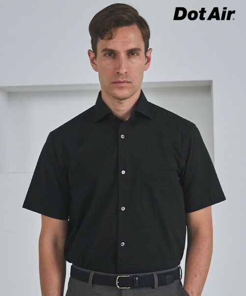 gotairiku / ゴタイリク シャツ・ブラウス | リラックスシルエット【高通気性/吸水速乾】ドッツエアー クールマックスサッカーシャツ（ブラック/25年新色）