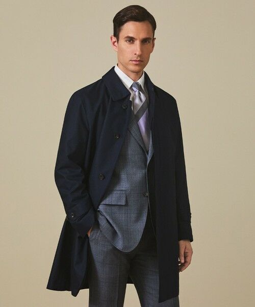 gotairiku/ゴタイリク 25年新作/3シーズン対応【防水/軽量/シワになりにくい】メランジカルゼ ステンカラーコート_無地 ネイビー系 LL