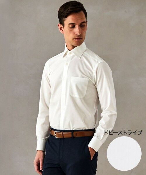 gotairiku / ゴタイリク シャツ・ブラウス | 【形態安定】PREMIUMPLEATS_セミワイドカラー _織柄_通年ドレスシャツ(26年モデル)（ホワイト系(折柄/ドビーストライプ)）