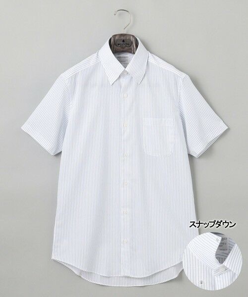 gotairiku / ゴタイリク シャツ・ブラウス | 春夏向け【形態安定】SUMMERPREMIUMPLEATS_スナップダウンカラー 半袖ドレスシャツ(25年モデル)（白地×ネイビーストライプ）