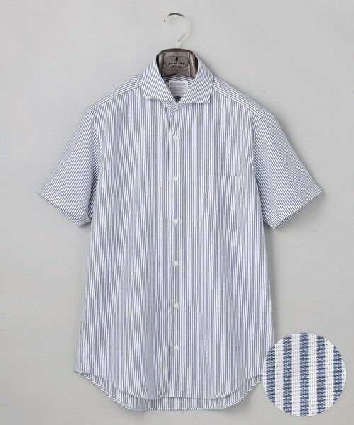 gotairiku / ゴタイリク シャツ・ブラウス | 春夏向け【形態安定】SUMMERPREMIUMPLEATS_セミワイドカラー 半袖ドレスシャツ(26年限定色)（26年限定色/サックスブルー×ストライプ）
