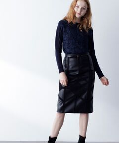 GRACE CONTINENTAL / グレースコンチネンタル ミニ・ひざ丈スカート | エコレザー刺繍スカート