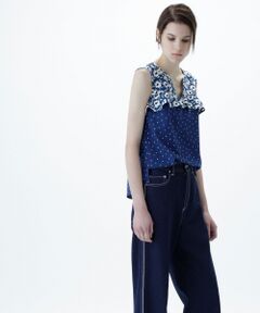 GRACE CONTINENTAL / グレースコンチネンタル カットソー | ドットフラワープリントノースリーブ