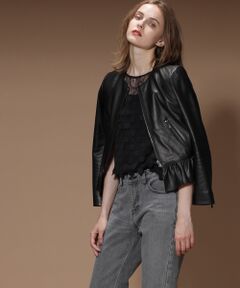GRACE CONTINENTAL / グレースコンチネンタル ノーカラージャケット | レザーフリルブルゾン
