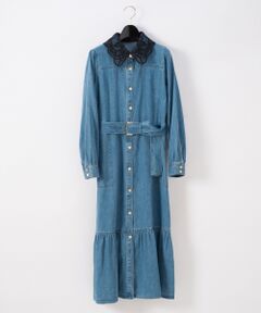 GRACE CONTINENTAL / グレースコンチネンタル ミニ丈・ひざ丈ワンピース | デニム刺繍衿ワンピース