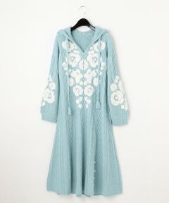 GRACE CONTINENTAL / グレースコンチネンタル ロング・マキシ丈ワンピース | フラワー刺繍フレアニットワンピース