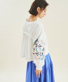 刺繍スリーブ裏毛トップ