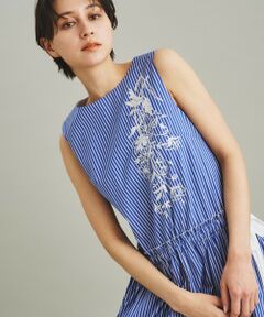 ストライプ刺繍ロングワンピース