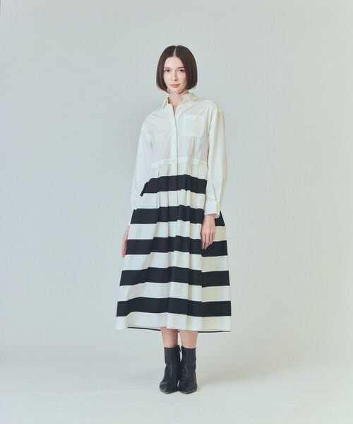 GRACE CONTINENTAL / グレースコンチネンタル ミニ丈・ひざ丈ワンピース | ボーダーコンビシャツワンピース | 詳細15