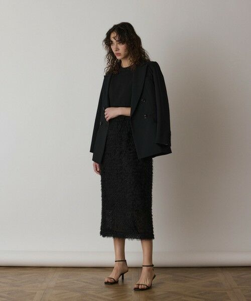 GRACE CONTINENTAL/グレースコンチネンタル フェザー刺繍コンビワンピース ブラック 36 GRACE CONTINENTAL/グレースコンチネンタル フェザー刺繍コンビワンピース ブラック 36