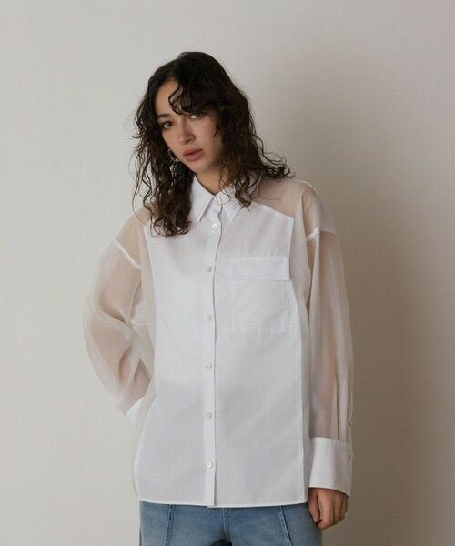 GRACE CONTINENTAL / グレースコンチネンタル シャツ・ブラウス | シアーコンビオーバーシャツ | 詳細1