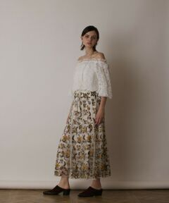 GRACE CONTINENTAL / グレースコンチネンタル ミニ・ひざ丈スカート | サラサ刺繍チュールスカート