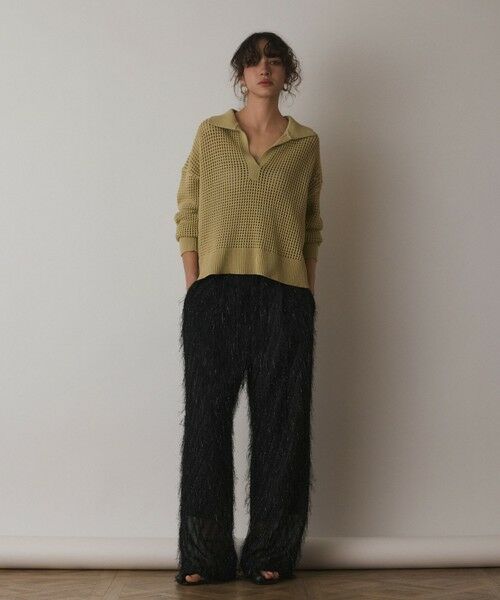 GRACE CONTINENTAL/グレースコンチネンタル メッシュVネックニットトップ イエロー 36 GRACE CONTINENTAL/グレースコンチネンタル メッシュVネックニットトップ イエロー 36