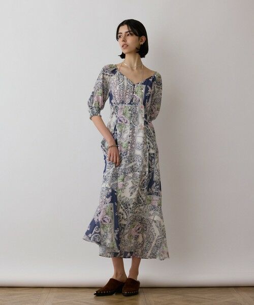 GRACE CONTINENTAL/グレースコンチネンタル スカーフプリントドレス ネイビー 36 GRACE CONTINENTAL/グレースコンチネンタル スカーフプリントドレス ネイビー 36