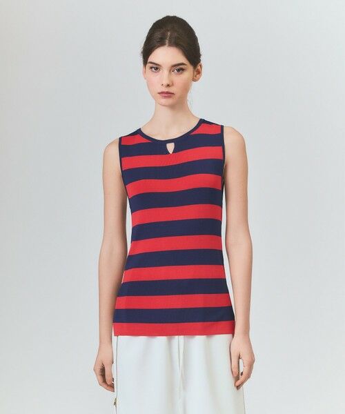 GRACE CONTINENTAL/グレースコンチネンタル ラインニットノースリーブ レッド 36 GRACE CONTINENTAL/グレースコンチネンタル ラインニットノースリーブ レッド 36