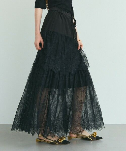 GRACE CONTINENTAL / グレースコンチネンタル ロング・マキシ丈スカート | レース切替ティアードスカート | 詳細7