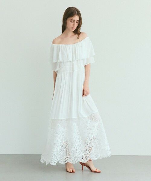 ラッフルレース切替マキシ （ロング・マキシ丈ワンピース