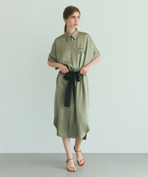 GRACE CONTINENTAL / グレースコンチネンタル ミニ丈・ひざ丈ワンピース | ダブルサテンシャツドレス | 詳細11