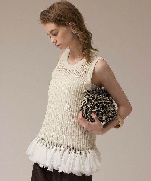 GRACE CONTINENTAL / グレースコンチネンタル カットソー | チュールフリンジニットトップ | 詳細4
